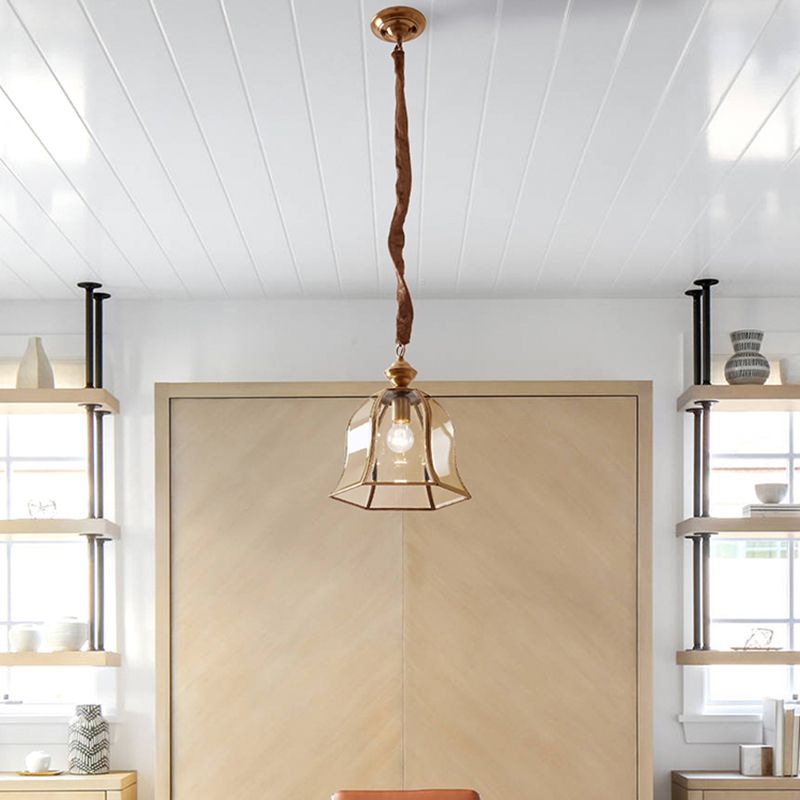 1 hoofd bellhangende verlichting traditionele messing helder glazen plafond hanglamp voor eetkamer