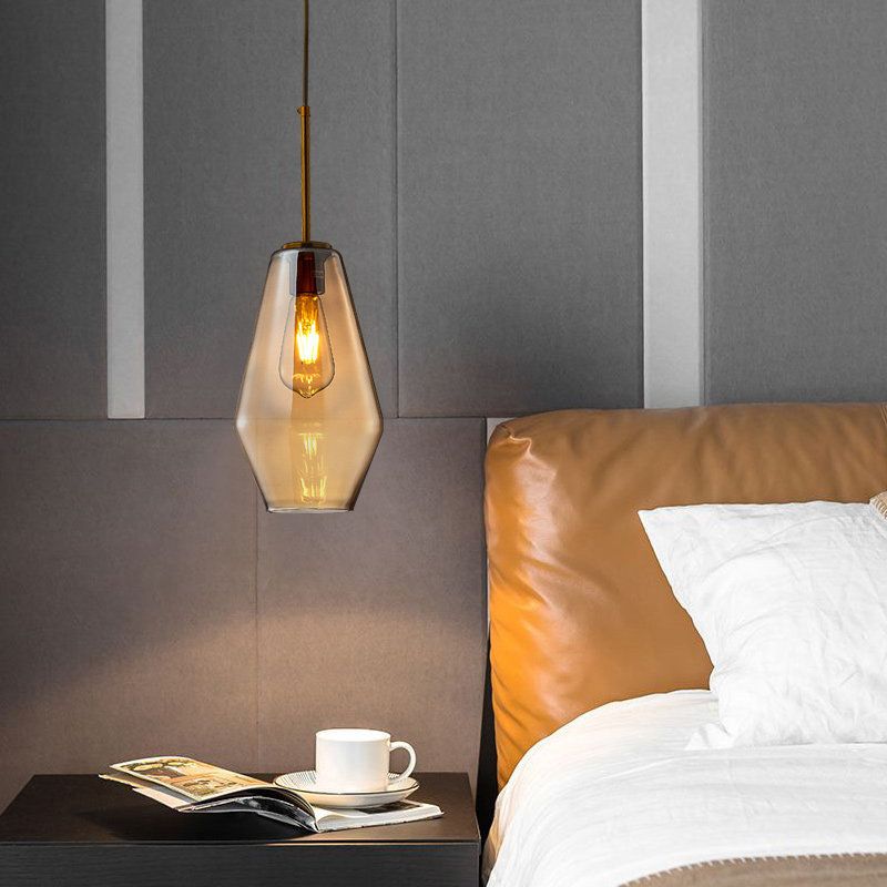 1 lampe suspendue à salle à manger légère lampe à suspension ambrée moderne avec triangle / tambour / cône nulle, 6,5 "/ 9" / 12 "de largeur