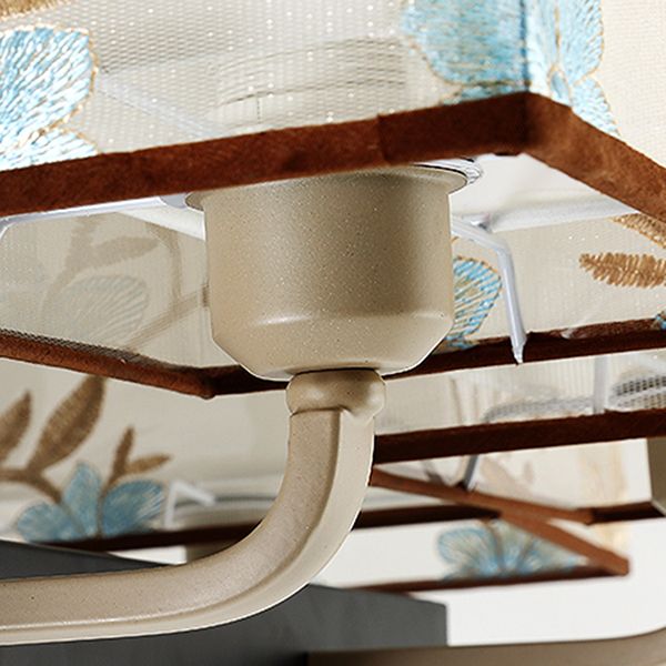Multi-head Light Fixtures Asia Style Fabric Flush Light for Living Room