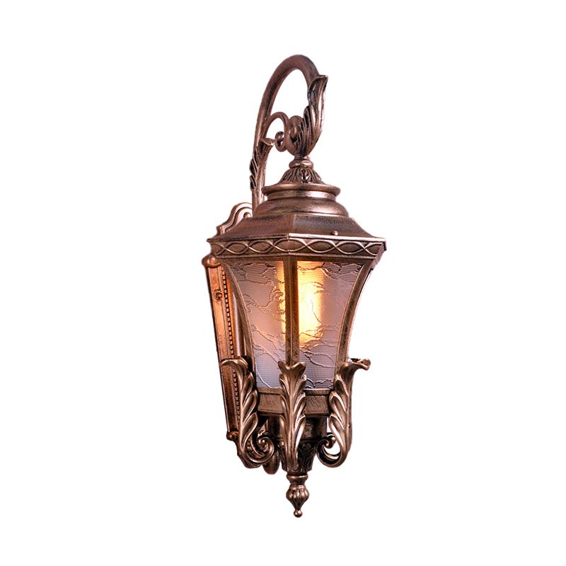 Brass 1 Head Wall Mount Light Fixture Lodges Textured Glass Urn Shape Outdoor Wall Lamp Sconce
