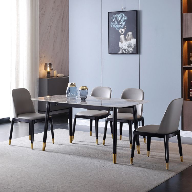 Rechthoek 4 poten luxe eettafel grijze tint vaste tafel van gesinterde steen