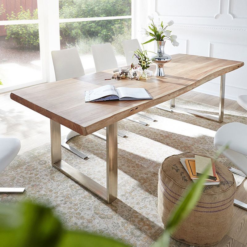 Rectangle Shape Glam Dining Table Fixed Table with Solid Wood