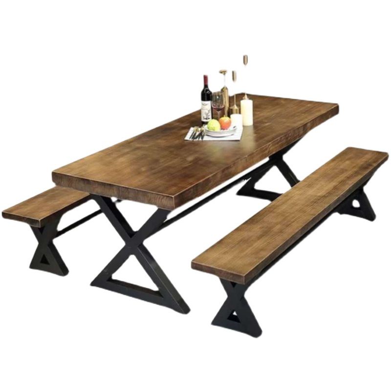 Mesa de interior de metal industrial mesa interior de madera maciza con caballete