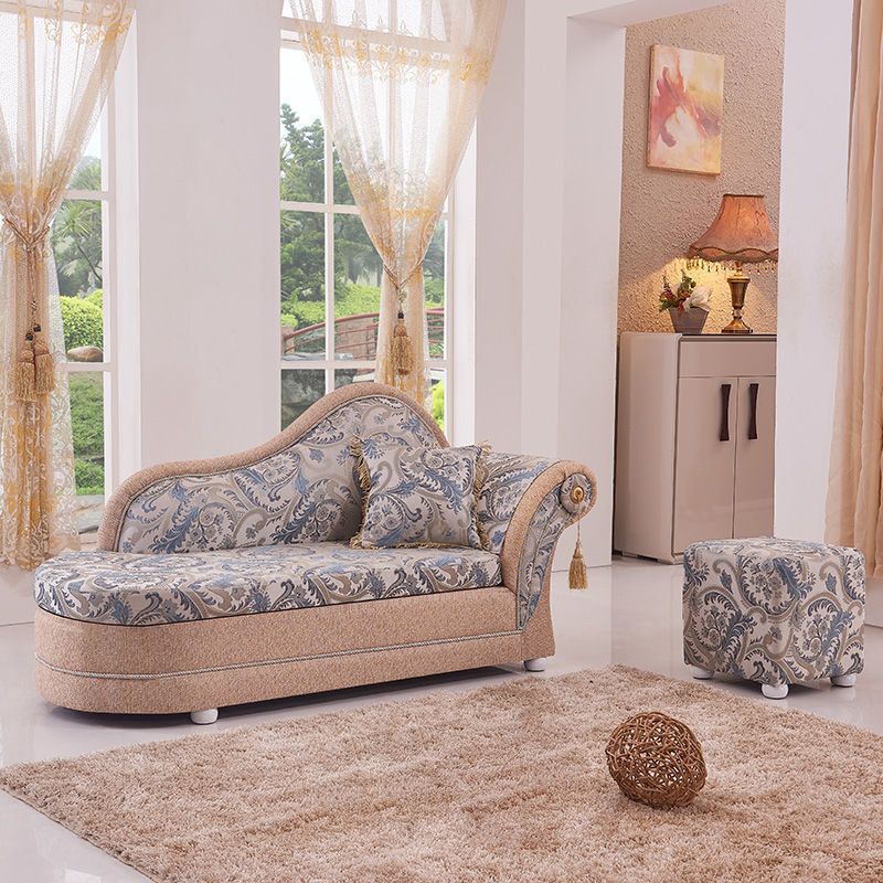 Bohemian Damask Flared Arms Chaise Lounge with Cushioned for Bedroom and Living Room