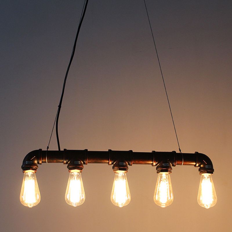 5 Lights Metal Tubular Island Pendant Light Retro Industrial Exposed Bulb Restaurant Island Lamp
