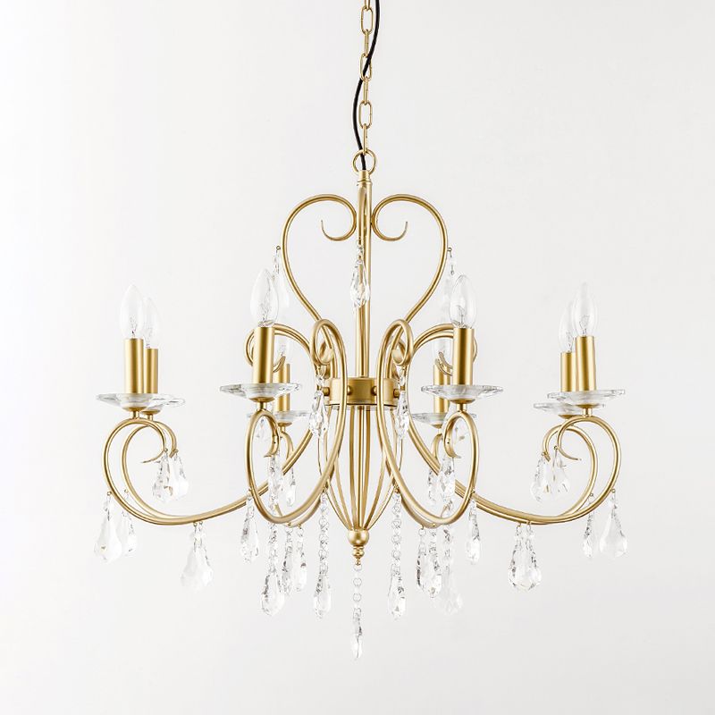 Enkele lagen ophangingshanger Modern Clear Crystal 8/10 Lichten gouden kroonluchter verlichting met Bobeche