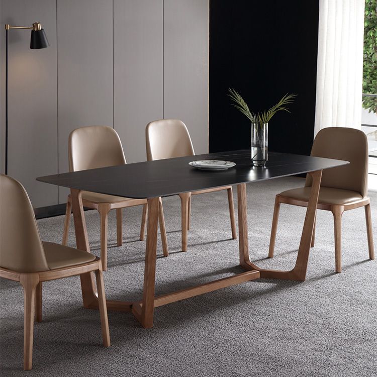 Mesa de comedor negra de piedra sinterizada Simplicicidad Mesa base de caballete para comedor