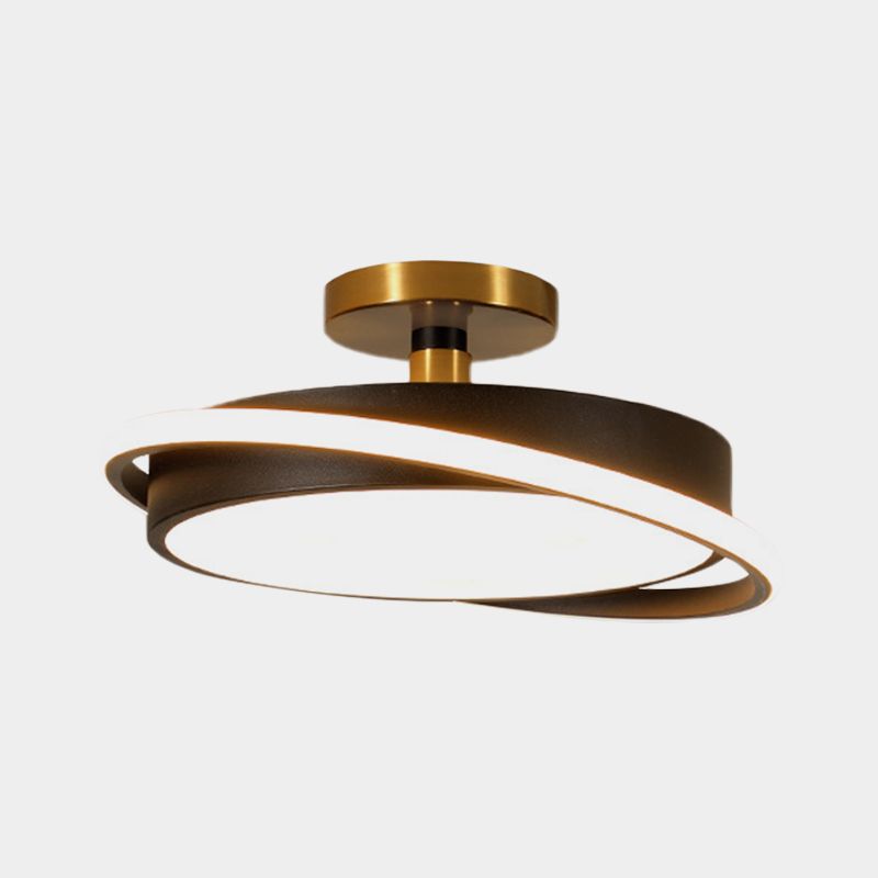 Drum Bedroom Flush Light Fixture Metal 18"/21.5" Dia LED Modernism Semi Flush Lamp in White/Black with Rotatable Ring, White/Warm Light