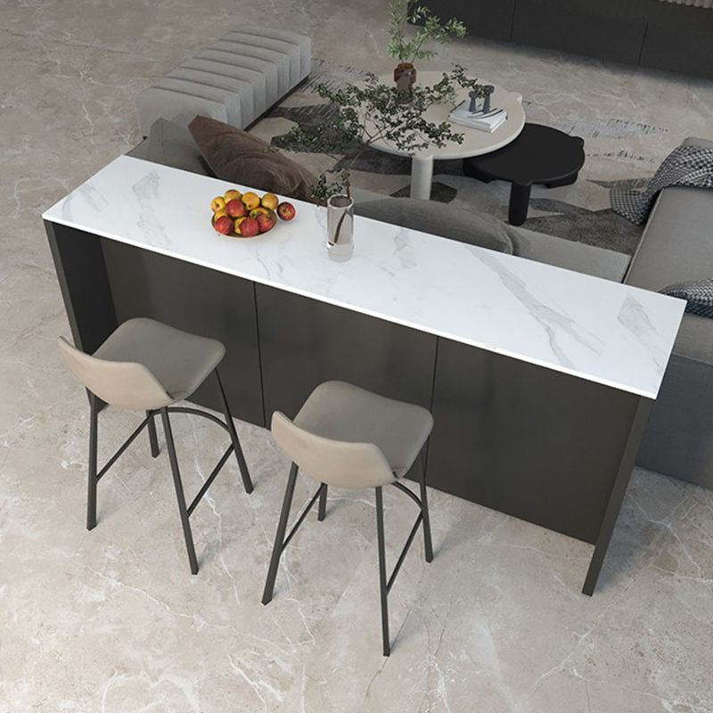 Industrial Bar-height Table Faux Marble Top Pub Table with Metal Base