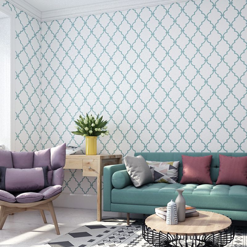 Blue Quatrefoil Adhesive Wallpaper Removable Contemporary Living Room Wall Decor