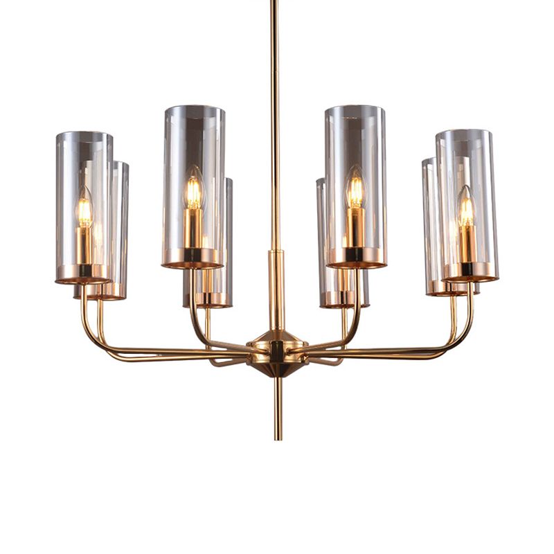 Cognac Glass Cylinder Hanging Chandelier Modern 8 Bulbs Ceiling Pendant Light for Dining Room