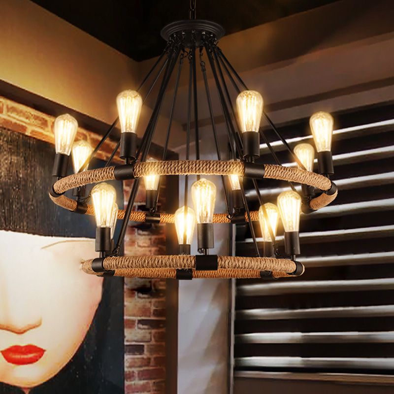 Lámpara de lámpara de bombilla desnuda lámpara colgante de cuerda industrial para restaurante