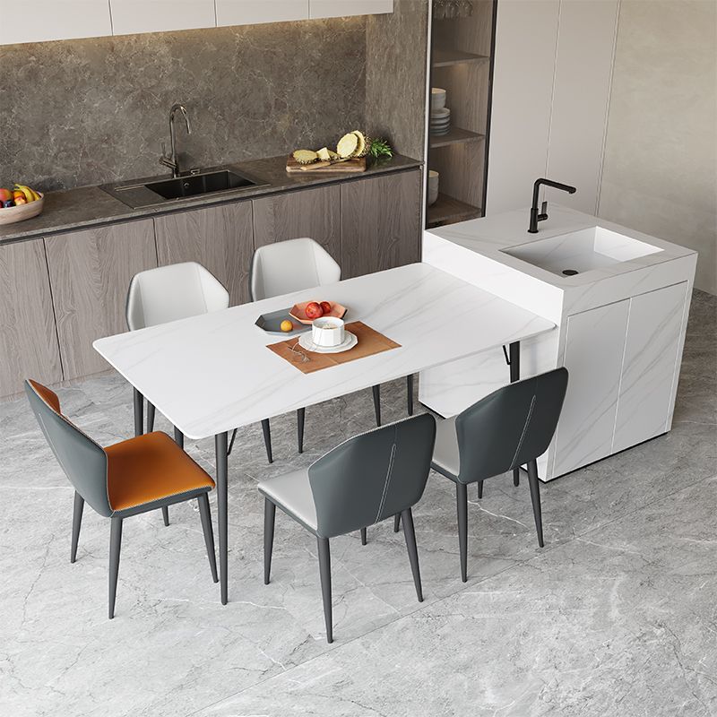 Modern Style Dining Table Rectangle Sintered Stone 4 Legs Dining Table for Kitchen