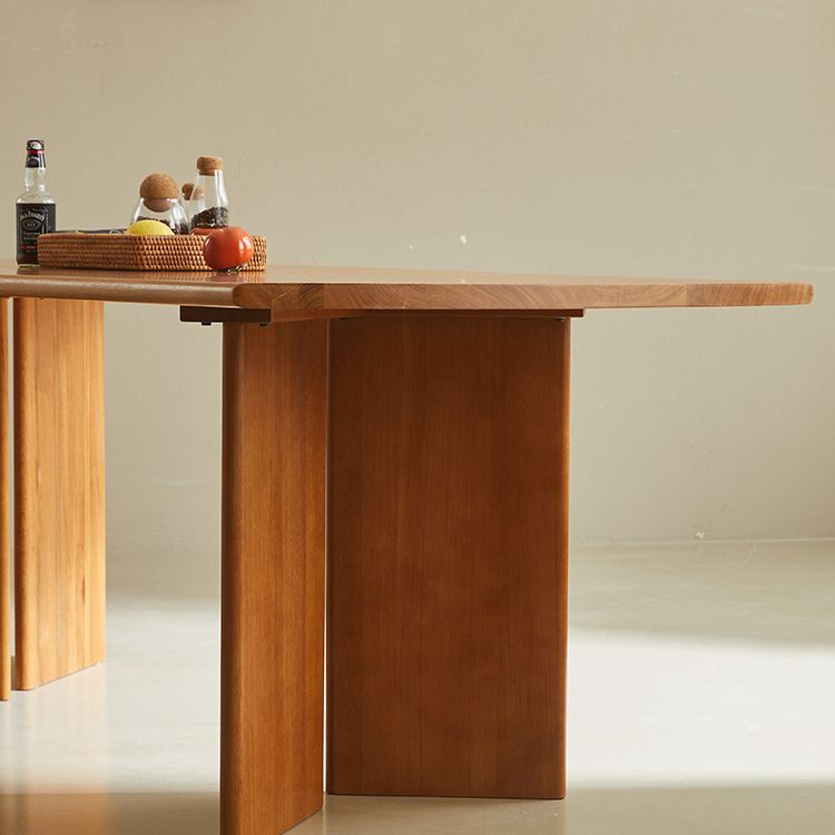 Modern Double Pedestal Table Rectangle Solid Wood Dining Room Table in Natural