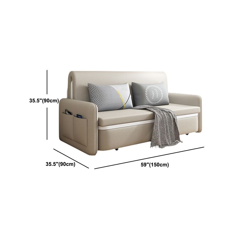 Modern Beige Color Sofa Bed Faux Leather Convertible Sofa with Pocket Storage