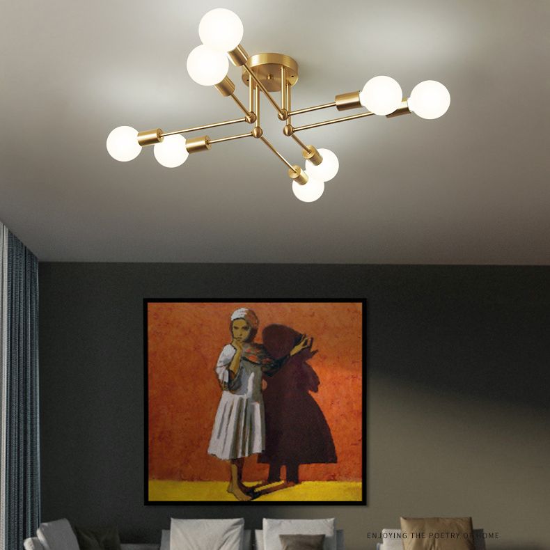 Luce del soffitto semi -filo in stile industriale Minimalista Bulb Bulb Sputnik Metal Aiuto
