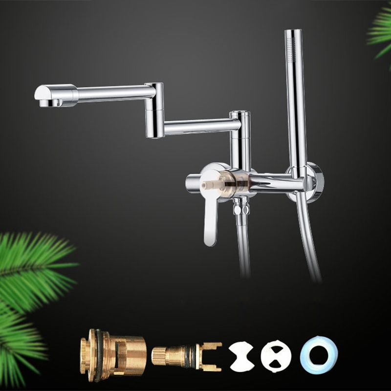 Wall Mounted Metal Tub Filler Low Arc Waterfall Bathroom Faucet with Hose