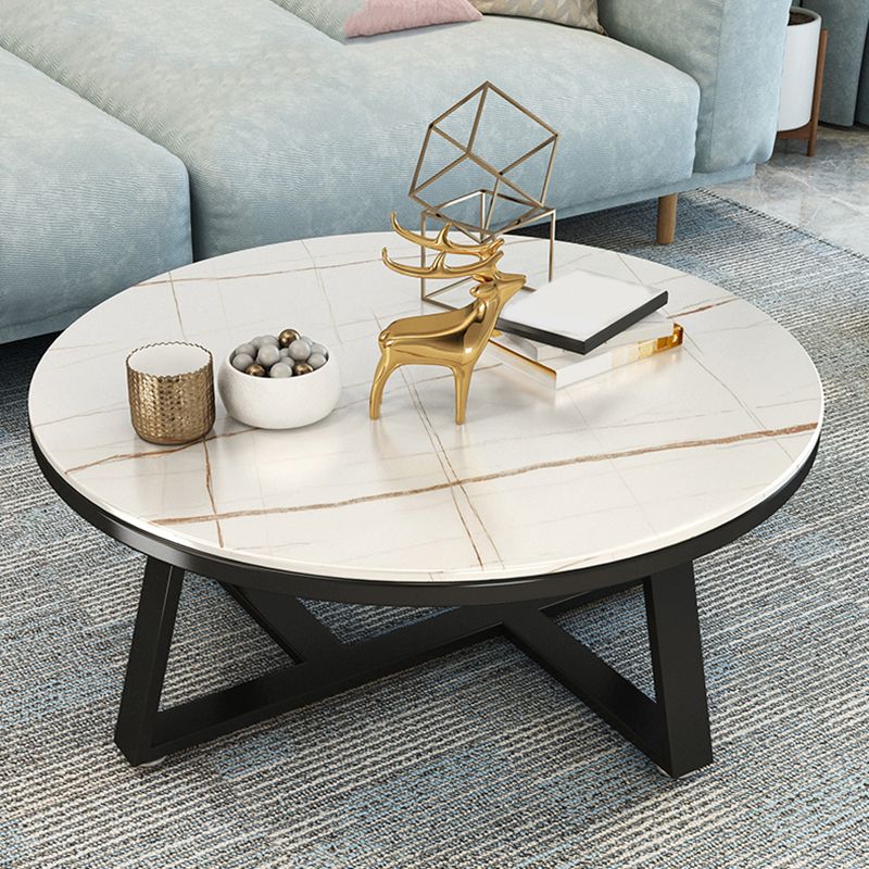 17.7" Tall Modern Cross Leg Cocktail Table Slate Round Top Coffee Table