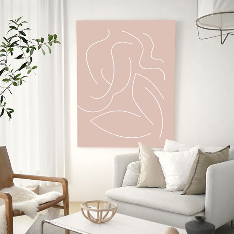 Pink Nude Woman Wall Art Line Drawing Minimalistic Bedroom Canvas Print for Room