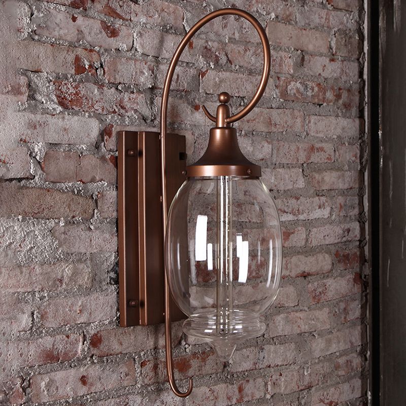 Glass Brown Wall Lamp in Industrial Retro Style Wrought Iron Drum Wall Light for Porch