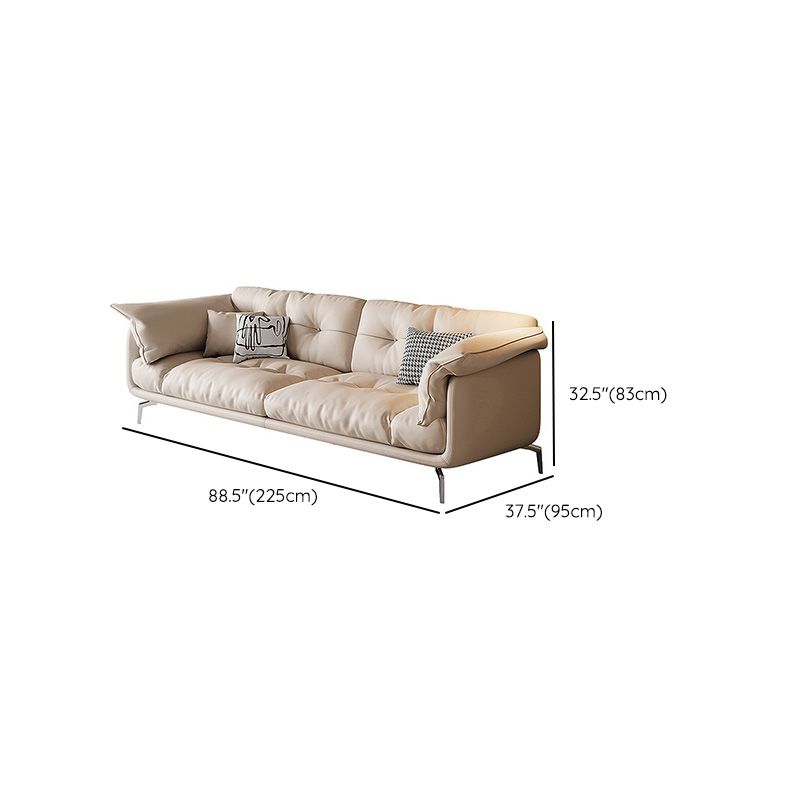 Contemporary Faux Leather Loose Back Seating Hair Pin Legs Sofa for Living Room