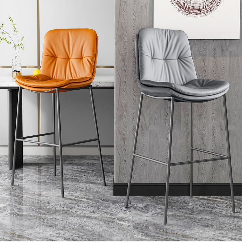Contemporary Metal Leather Bar Stools Indoor Barstool with Cushion and Low Back