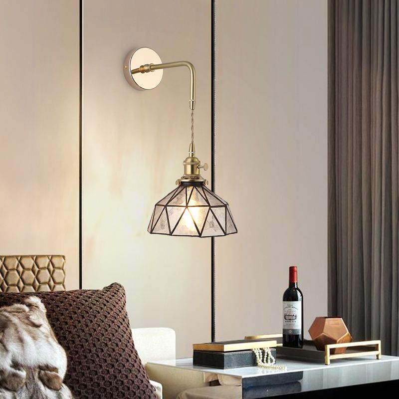 Farbe Dorado Lámpara de Pared Industrial de Metal 1 Cabeza Luminaria de Pared Con Pantalla de Vidrio Para Comedor