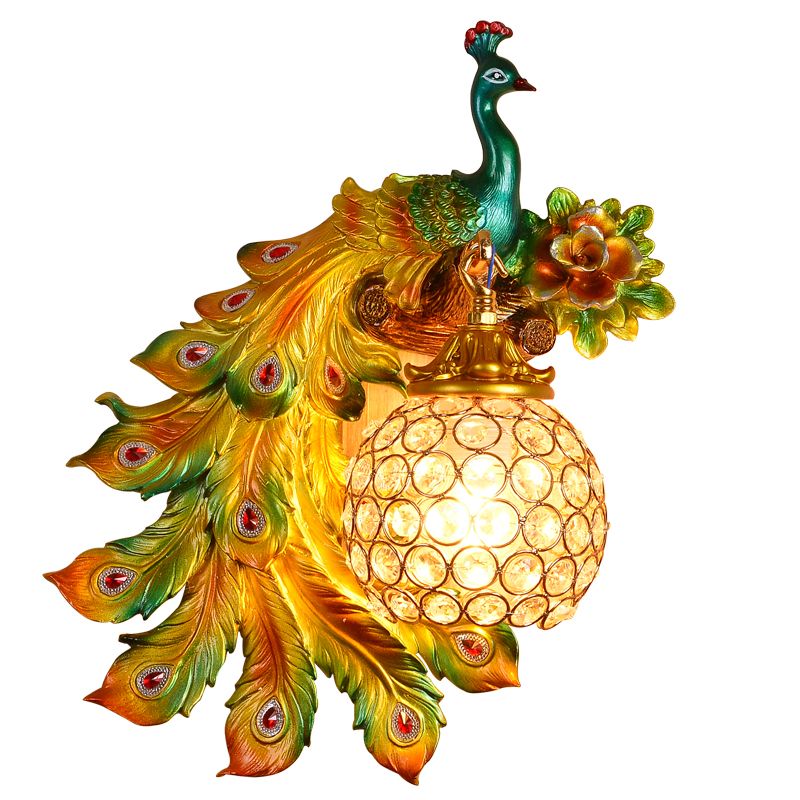 Peacock wandmontage Licht bevestiging Moderne 1-licht wandmontage lamp met heldere kristalschaduw