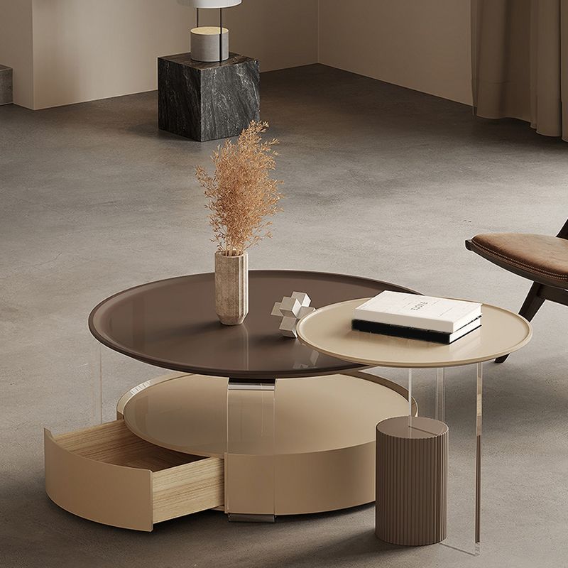 Contemporary Cocktail Table Round Storage Coffee Cocktail Table