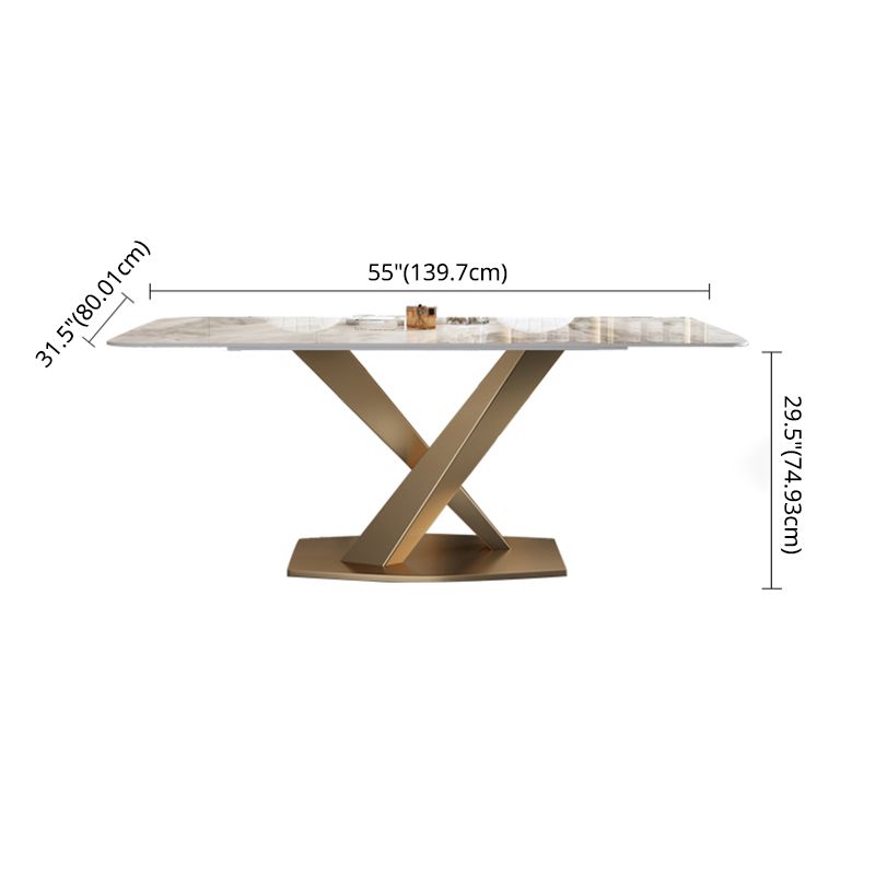 Modern Style Sintered Stone Dining Table with White Table and Gold Trestle Base for Home Use