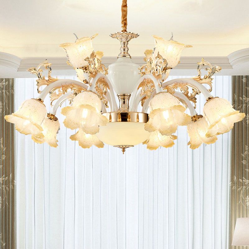Minimal Flower Ceiling Lamp Frosted Glass Dining Room Chandelier Light Fixture in White