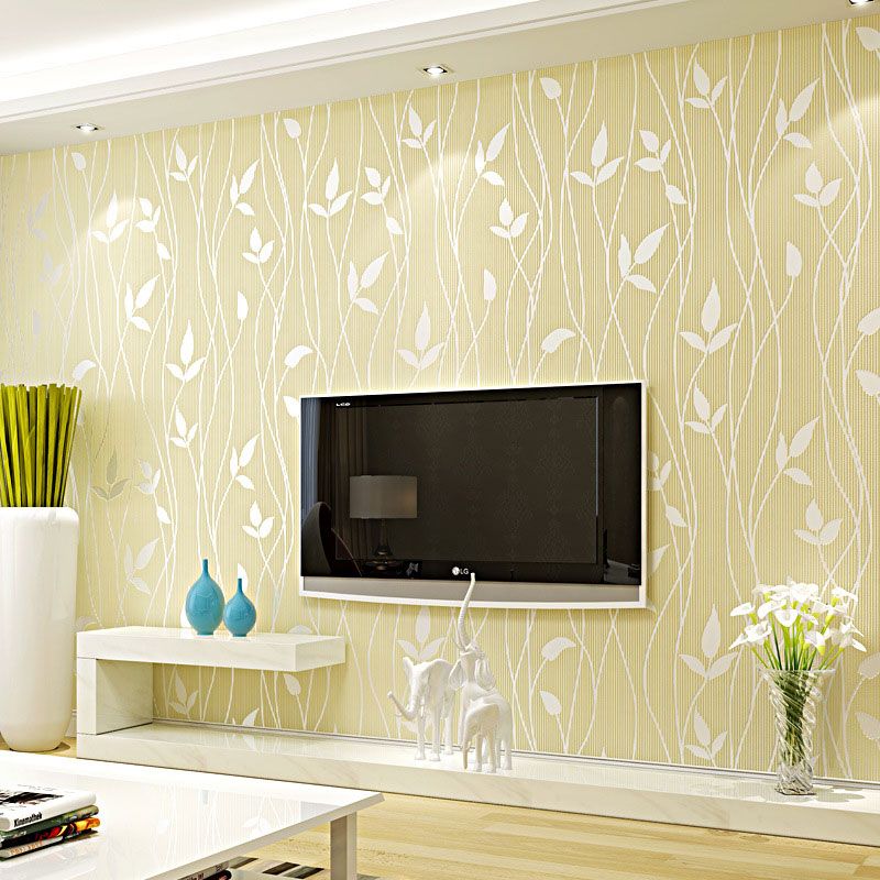Fresh Botanical Leaf Wallpaper Roll Stain-Resistant Non-Pasted Wall Decor, 33-foot x 20.5-inch