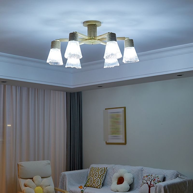 Bell Shape Glass Flush Mount Light Modern Style Multi Lights Ceiling Mount Light in Brown