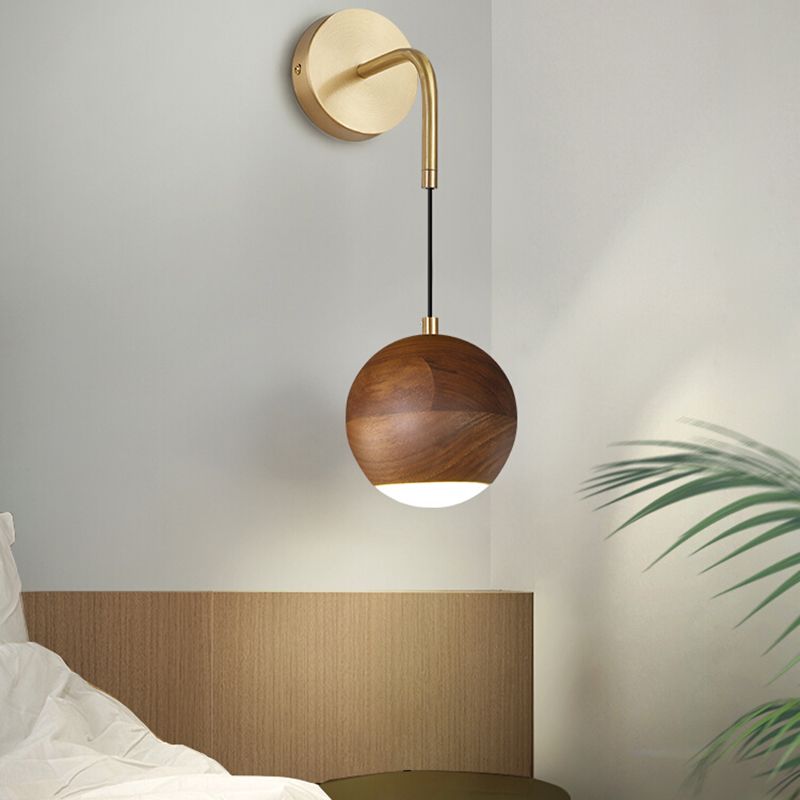 Hölzerne Globus Wandhängerlampe Nordic 1 Kopf Nachtwandmontage Licht montiert