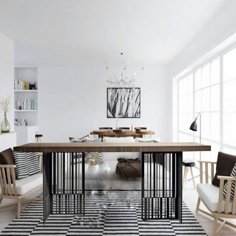 Mesa de comedor rectangular industrial de metal mesa de comedor de madera para cocina