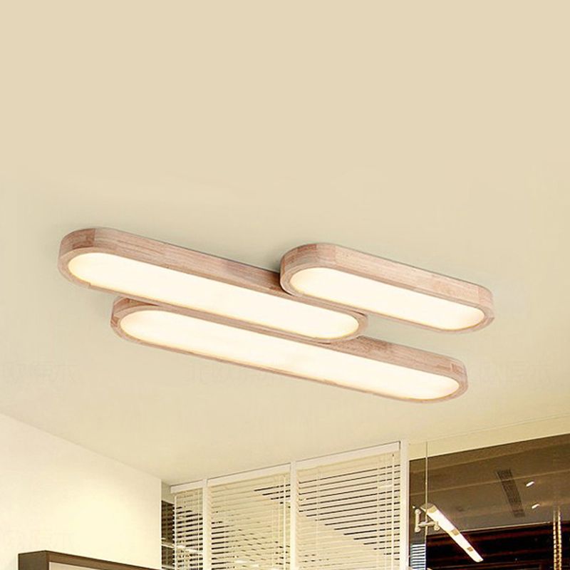 Modern Oval Ceiling Light Fixture Wood 1-Light Office Flush Mount Lamp with Diffuser,  25.5"/35.5"/47" W