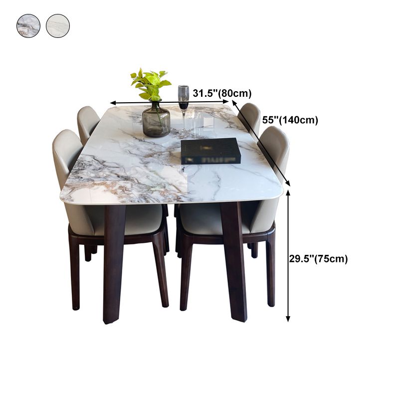 Modern Rectangle Dining Table Stone Top Walnut Tripod Base Dining Table