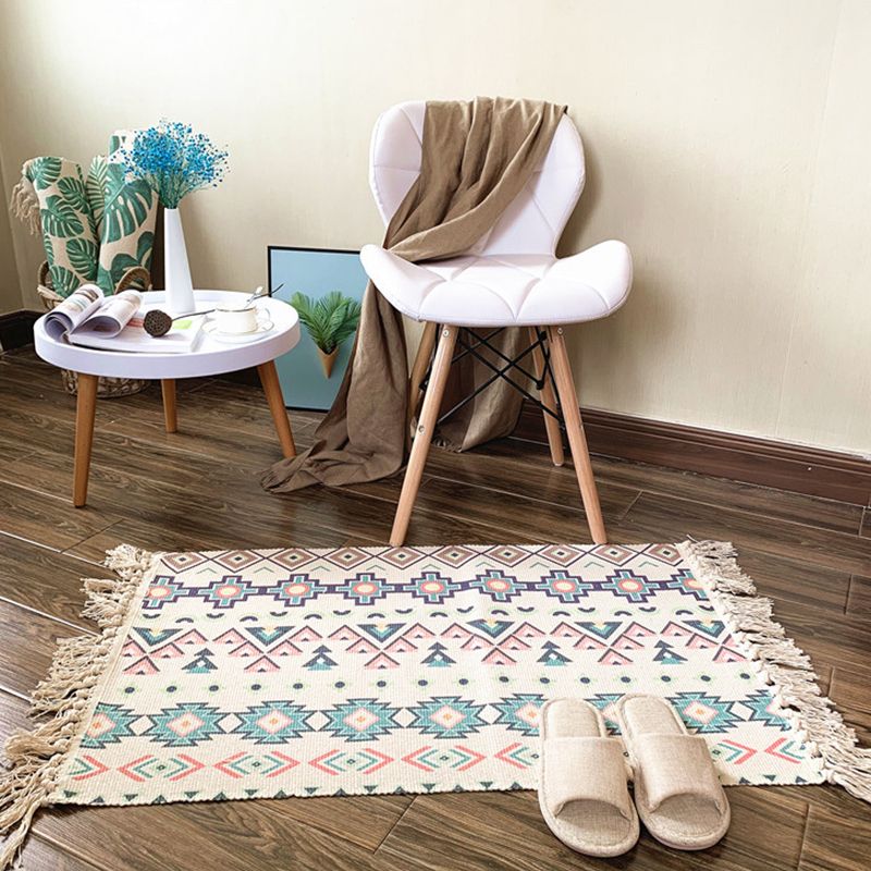 Southwestern Decoration Rug Multi Colored Geo Printed Area Carpet Cotton Blend Handmade Washable Rug with Fringe
