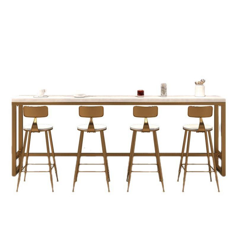 Gold and Metal Base Table White Rectangle Solid Wood Bar Table