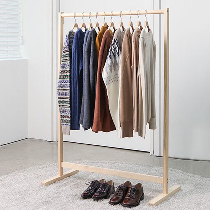 Modern Free Standing Solid Wood Coat Rack with Storage Shelving