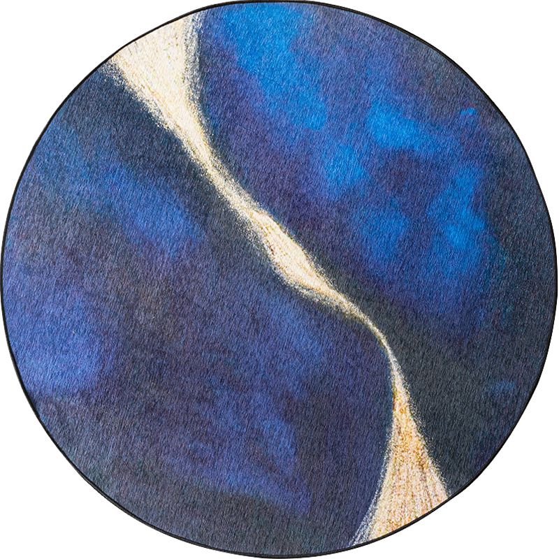 Blue Living Room Rug Modernist Abstract Rug Polyester Washable Anti-Slip Backing Pet Friendly Carpet