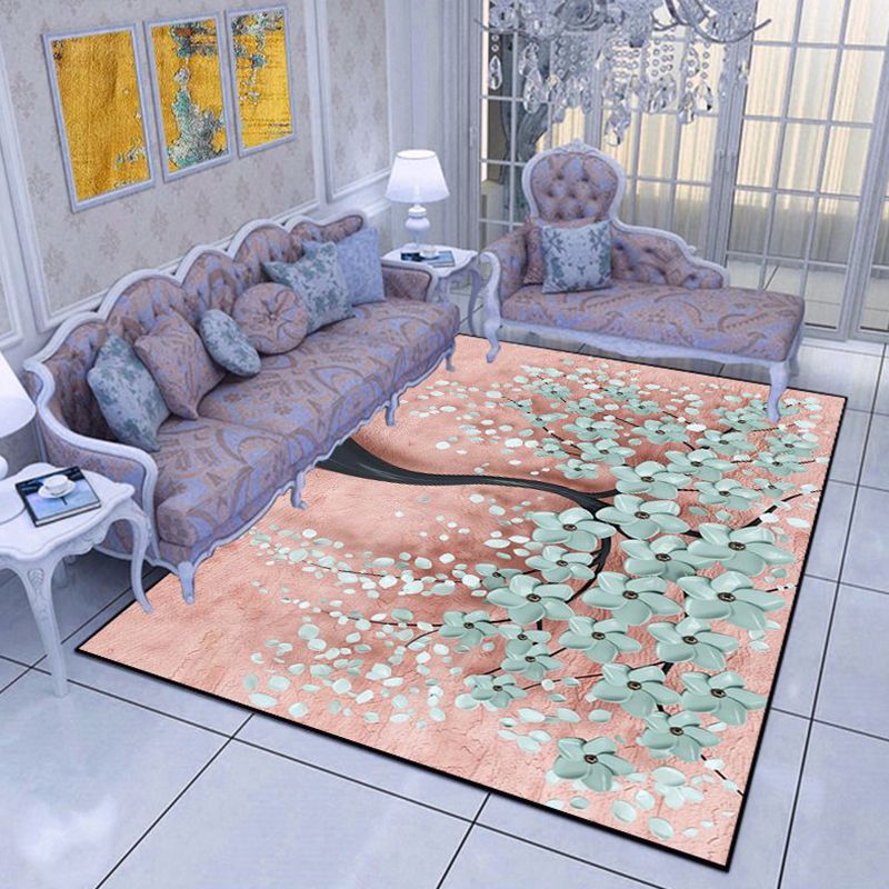 Comfort Bedroom Rug Multi Color Plant Pattern Area Carpet Polypropylene Easy Care Machine Washable Rug