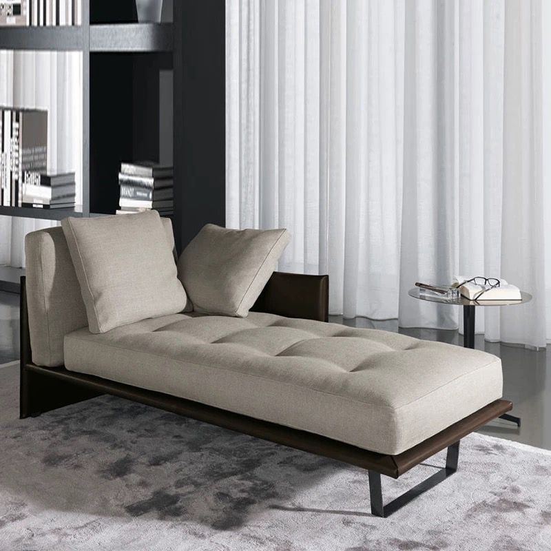 Wood and Leather Frame Cushioned Chaise Lounge Couch - 66.9" W