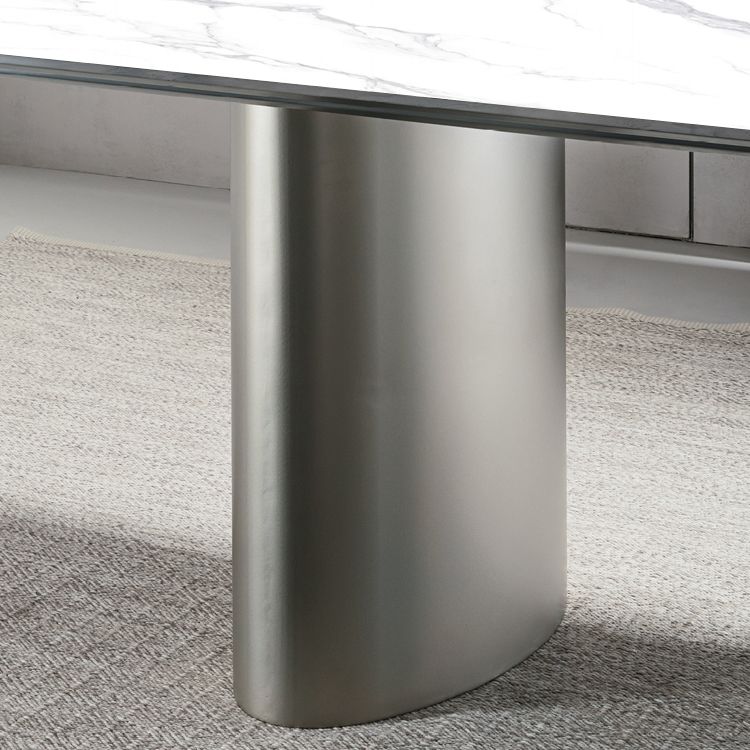 Mesa rectangular de lujo tradicional de metal, mesa superior de piedra sinterizada para comedor