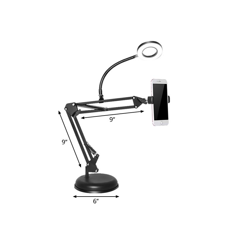 Lámpara de tocador de tocador de metal lámpara de relleno negro de LED contemporáneo con brazo ajustable