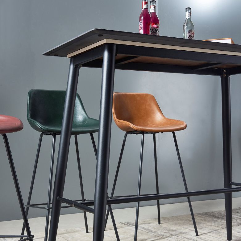 Contemporary Footrest Restaurant Stool Matte Finish Leather Barstool