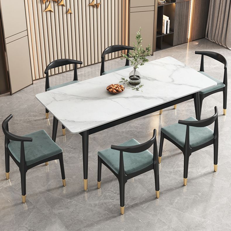 Sintered Stone White Dining Table Glam Style 4 Legs Table for Dining Room
