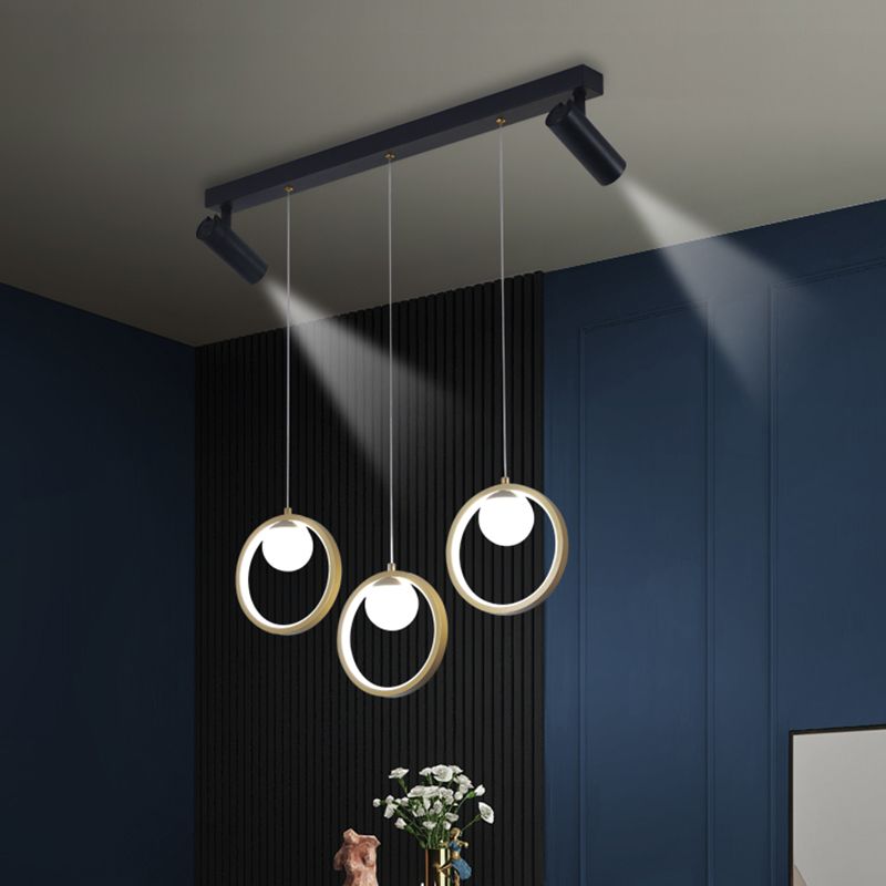 Contemporánea LED PIEL PIELLA Luz de la isla Black Circle Light con sombra de metal