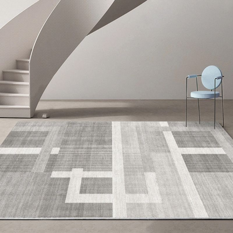 Contemporary Gray Tone Rug Novelty Geometric Print Carpet Polyster Indoor Rug with Non-Slip Backing