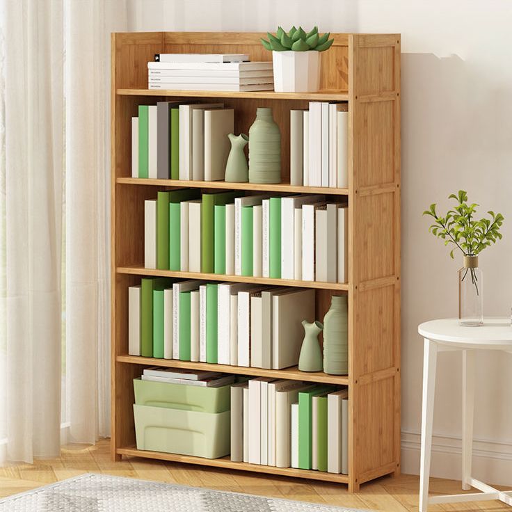 Modern Vertical Wood Book Shelf Brown Closed Back Shelf Bookcase for Study Room